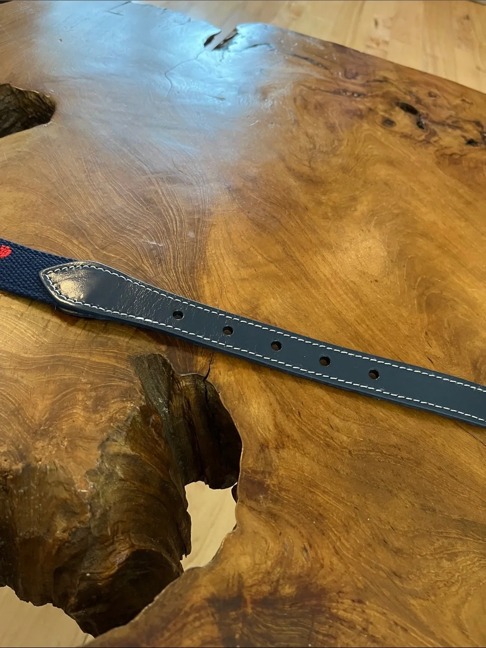 Vineyard Vines Navy Woven Belt with Red Lobsters and Gold Buckle